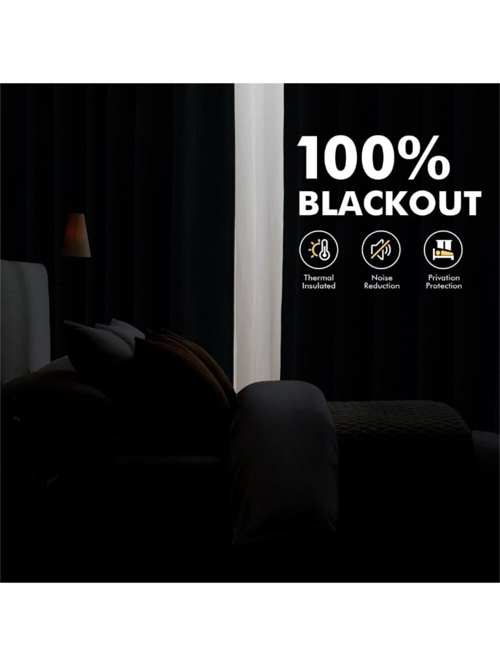 100% Blackout Linen Curtains - Ivory Thermal Insulation Room Darkening Drapes - Picture 2 of 8